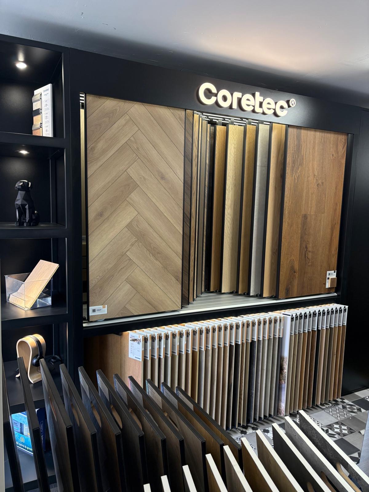 COREtec premium hard flooring display in the Affordable Floors 2 You showroom