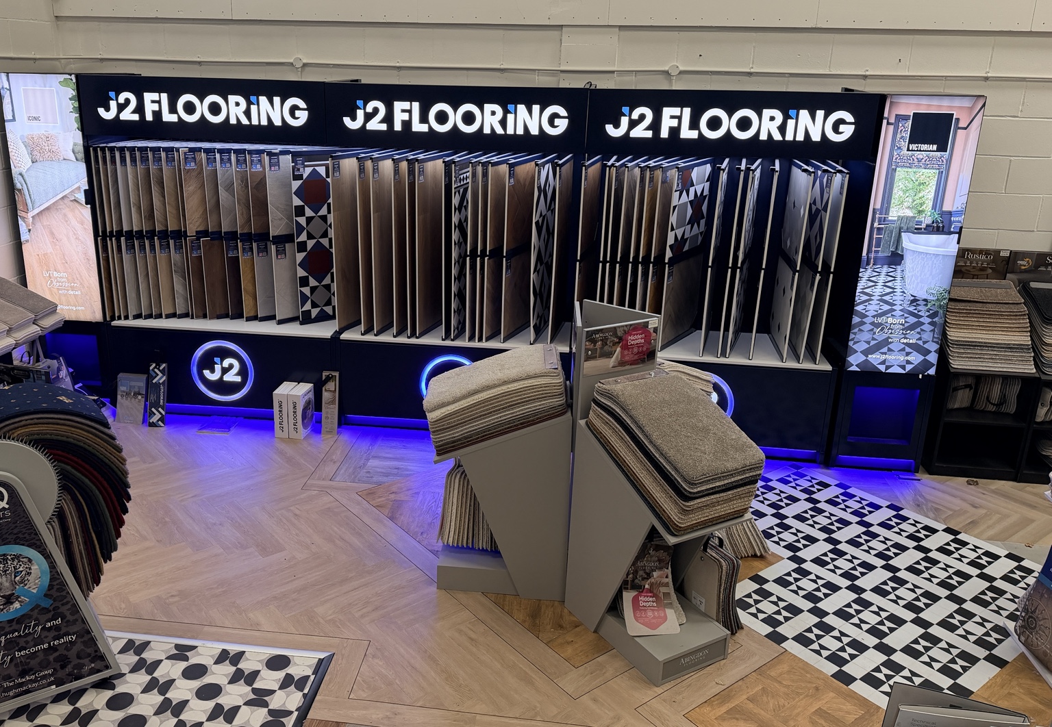 J2 Flooring luxury vinyl tile display in the Affordable Floors 2 You showroom