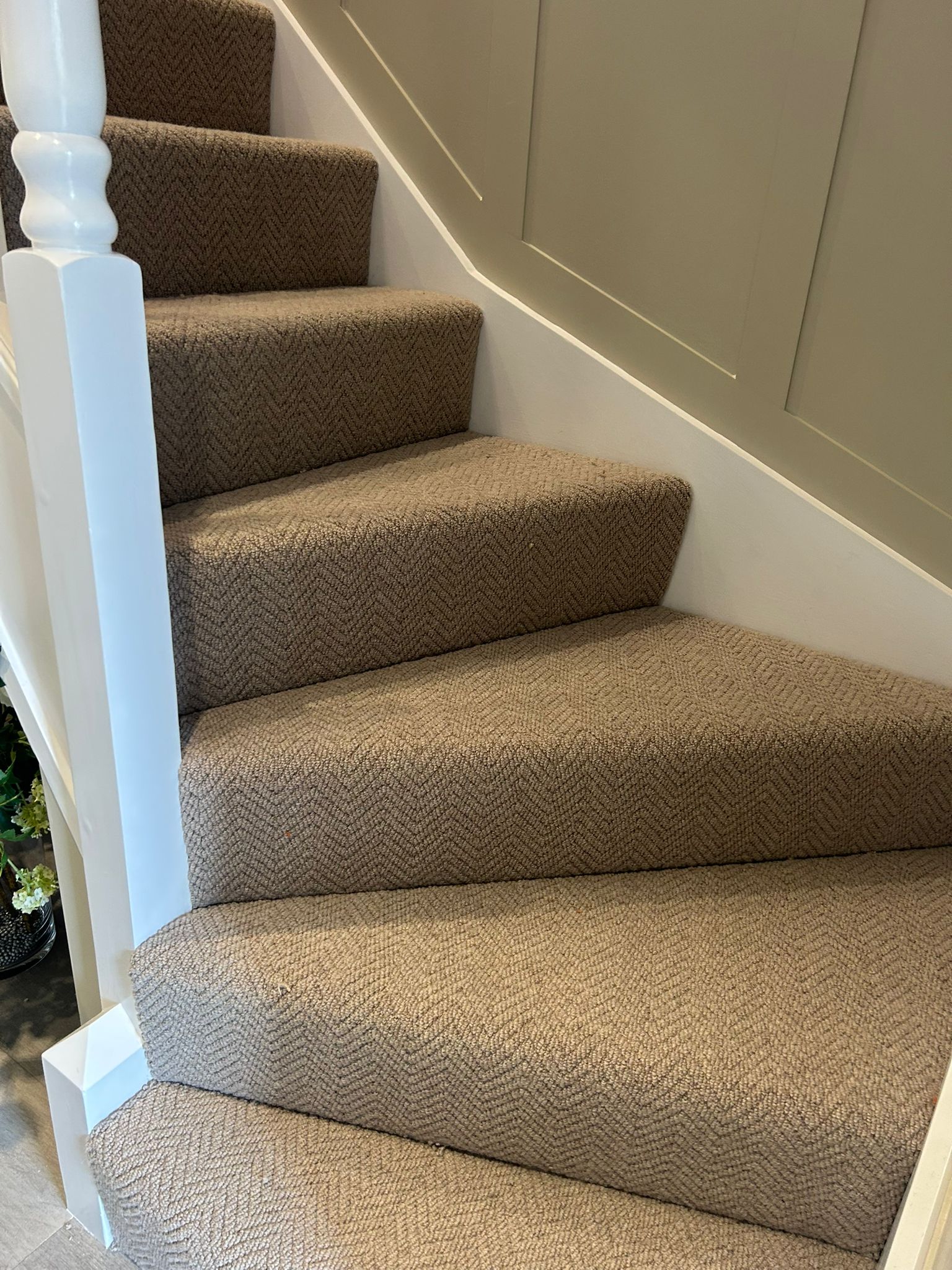 Patterned stair carpet professionally fitted by Affordable Floors 2 You